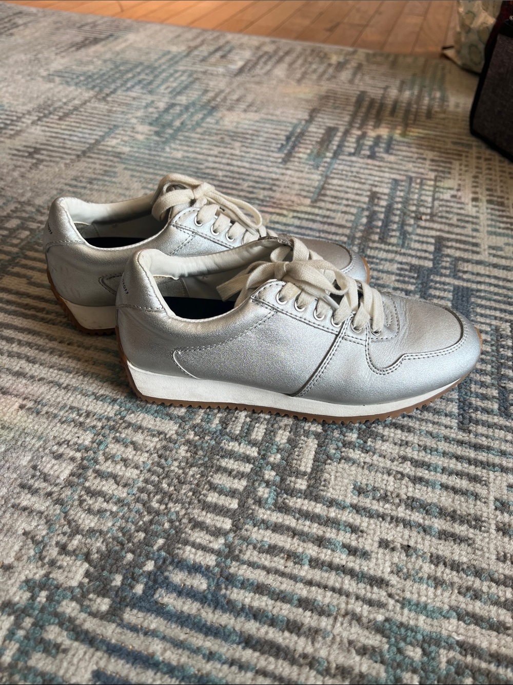 Rebecca Minkoff Silver Metallic Leather Retro Sneakers Shoes Size 6